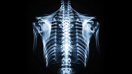 Futuristic x-ray hologram of human spine in high-tech medical imaging environment