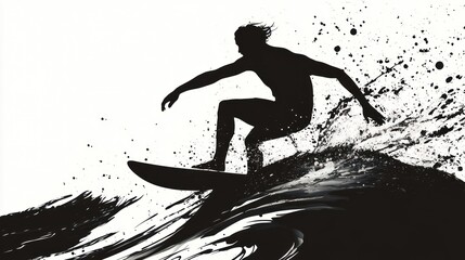 Silhouette of surfer riding a wave.