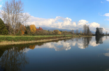 Early autumn colors reflected in the river
