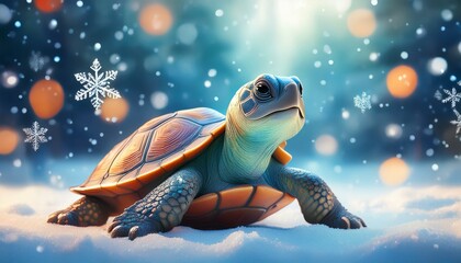 Niedliche Schildkröte in einer Winterlandschaft