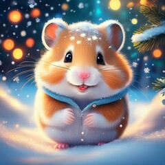 Niedlicher kleiner Hamster in einer Winterlandschaft