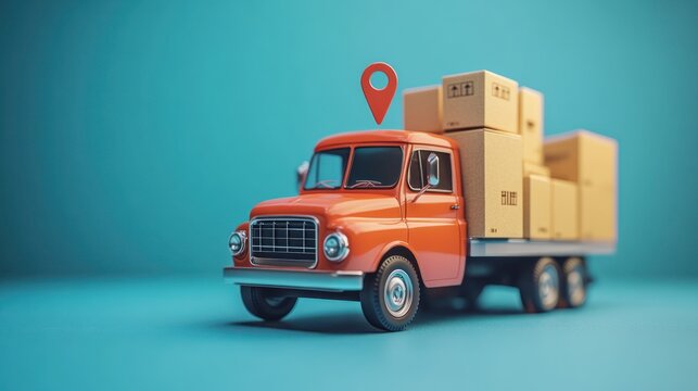 Delivery truck, packages, GPS, studio, blue background