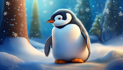 Fototapeta premium Niedlicher Pinguin in einer Winterlandschaft