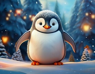 Niedlicher Pinguin in einer Winterlandschaft