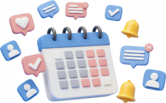 3D Calendar with Social Media Notifications and Reminders Planning and Scheduling Concept