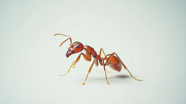 Red fire ant isolated on white background macro photography insect minimalist close-up nature's detail