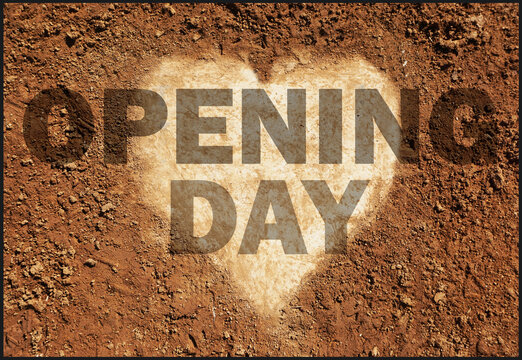 Opening day message with baseball home plate shaped as heart         