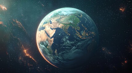 Fototapeta premium A stunning view of Earth from space, showcasing its vibrant colors and intricate details.