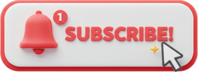 3D Render of Subscribe Button with Bell Icon and Cursor Notification
