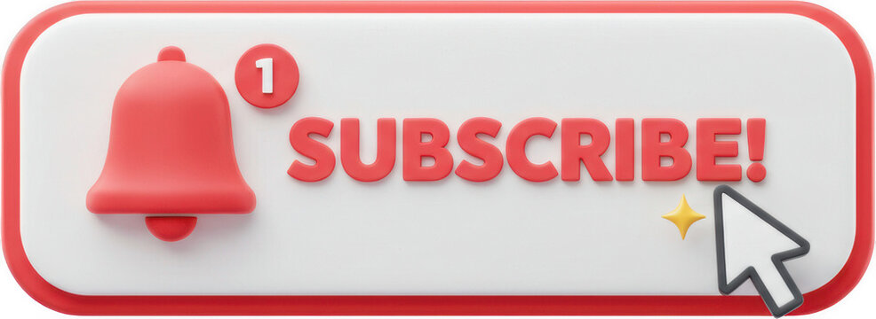 3D Render of Subscribe Button with Bell Icon and Cursor Notification