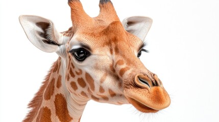 Fototapeta premium Giraffe portrait, close-up, white background, wildlife
