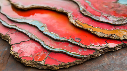 Abstract Layered Red and Gold Metallic Texture Art