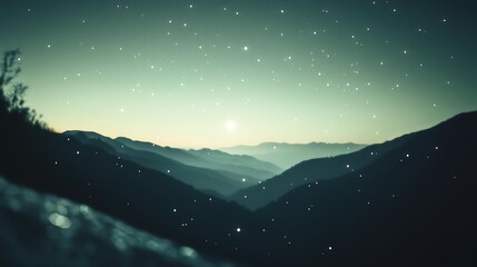 Breathtaking mountain landscape under a starlit sky at dusk.