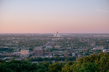 View on Montreal panorama, olympic stadium in the distance
