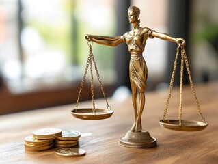Equal Pay and Justice Concept with Scales and Money on Table in Modern Workspace