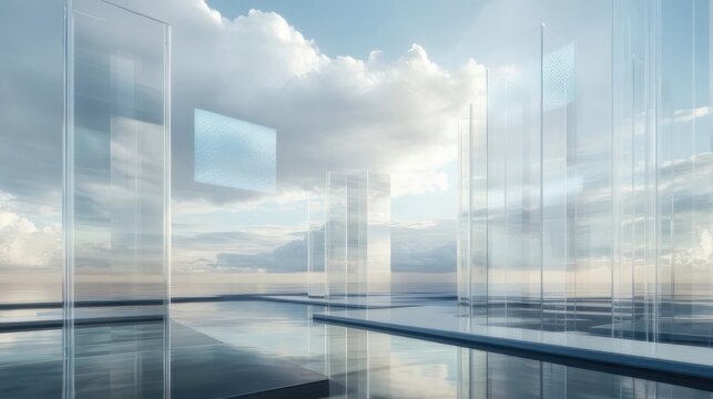 Glass Skyscrapers Reflecting Cloudscape - Powered by Adobe