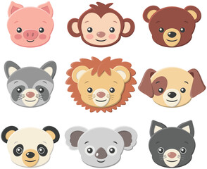 Cute animal faces stickers set -Vector eps8 