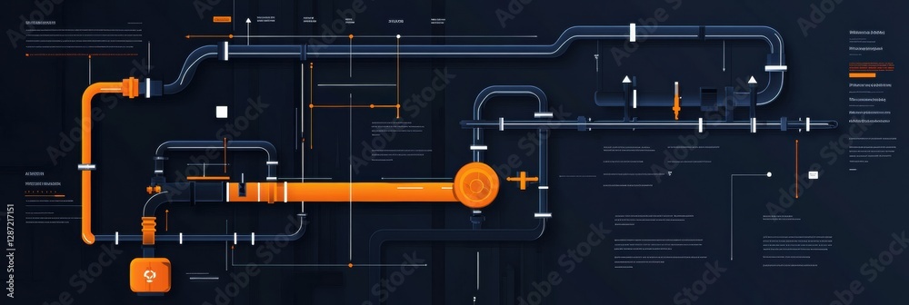 Poster detailed overview of gas pipeline infrastructure illustrating flow patterns and connections. generat