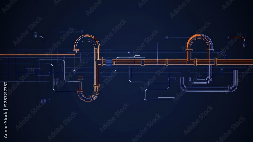 Poster gas pipeline flow infographic showing minimalistic design elements and operational details. generati