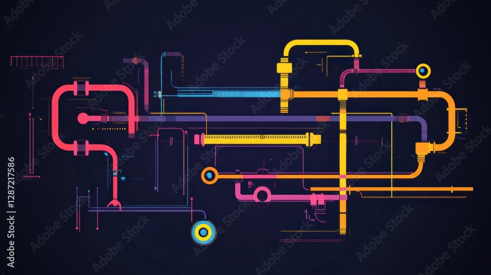 Poster visual representation of gas pipelines and flow dynamics illustrating network efficiency and infrast