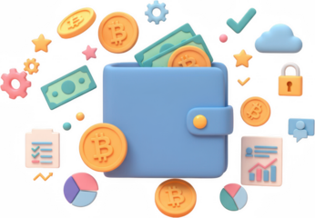 Digital Wallet with Bitcoin Cash and Financial Icons Secure Online Payment Concept