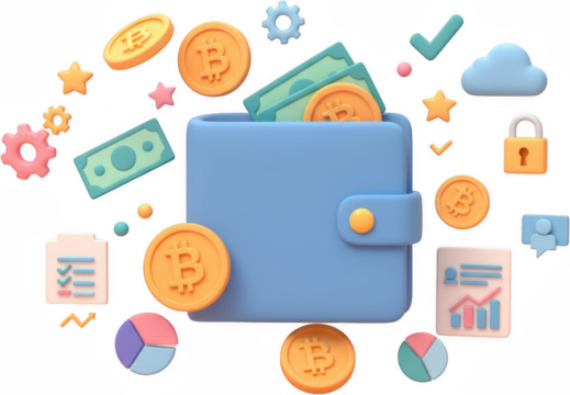 Digital Wallet with Bitcoin Cash and Financial Icons Secure Online Payment Concept