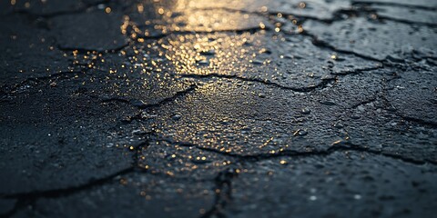 Wet Pavement Cracks Sunlight