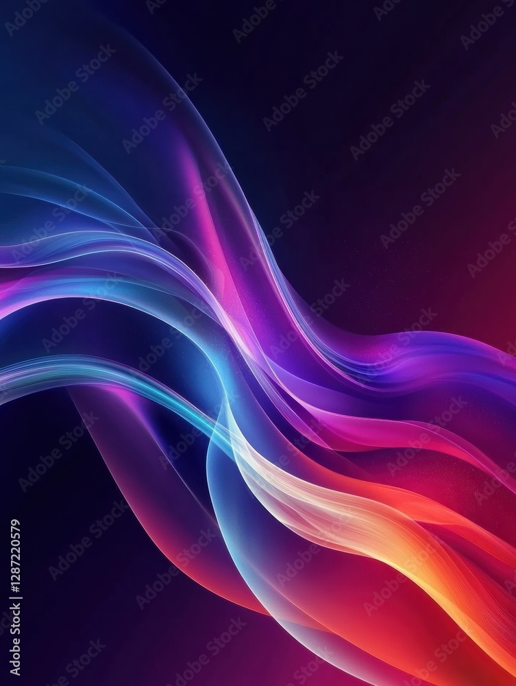 Leinwandbilder Colorful abstract waves blend harmoniously to create a vibrant visual experience in a dark background. Generative AI