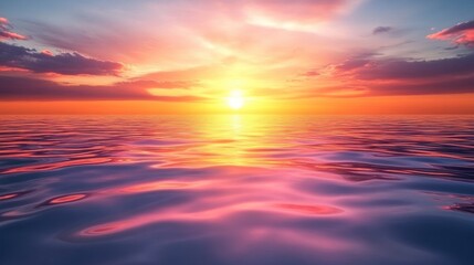 Vibrant Sunset over Calm Ocean Waters