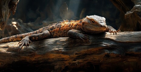 Fototapeta premium Majestic Lizard Basking in Golden Light