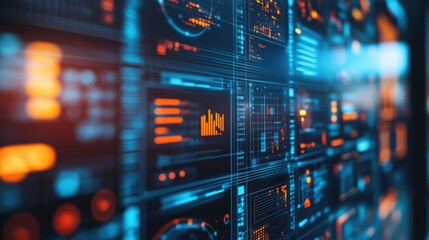 Complex digital interface featuring real time data analysis, charts, and metrics, highlighting the critical role of cybersecurity in safeguarding sensitive information