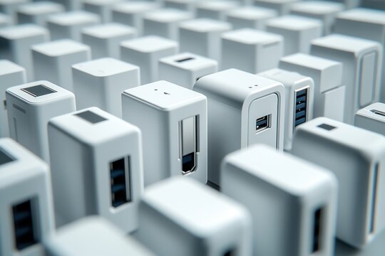 Seamless Array of White USB Charging Cubes: A Technological Symphony