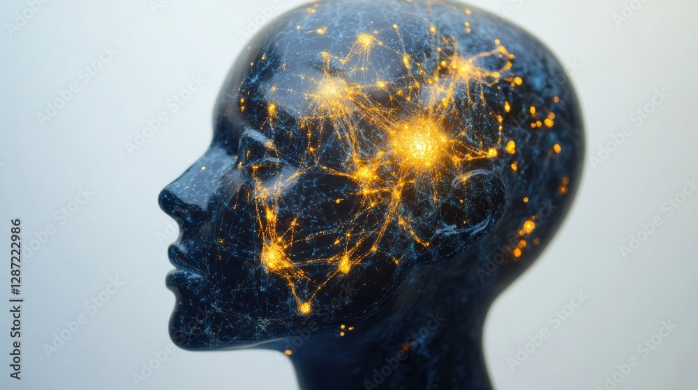 Aufkleber Profile of a human head with neural connections and glowing synapses reflecting advancement in artificial intelligence technology. Generative AI
