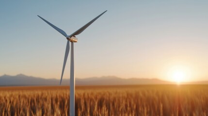 Wind turbine sunset field renewable energy