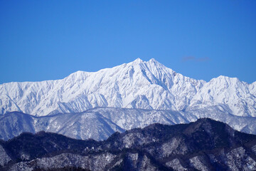 冬の小川村から眺めた北アルプス
