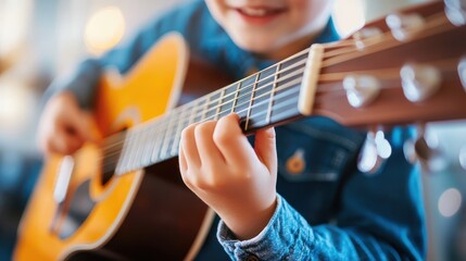 Obraz premium Family enjoys brother playing guitar in cozy living room
