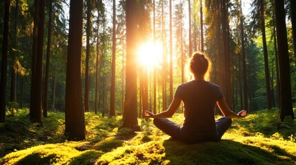 Serenity unfolds in a forest as yoga practice embraces nature's calm © LifeMedia
