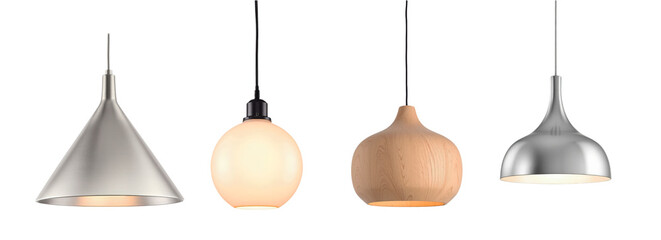 Elegant Collection of Modern Pendant Lights in Various Styles, Showcasing Contemporary Lighting Design, Isolated on Transparent and White Background