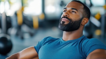 Muscular athlete performing sit-ups in a well-equipped gym setting
