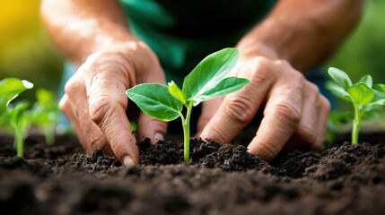Nurturing life in a vegetable garden with careful hands