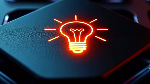 Close-up of a glowing light bulb icon on a modern keyboard, symbolizing innovation and ideas