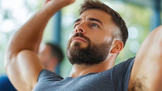 Muscular athlete performing sit-ups in a modern gym environment - Powered by Adobe