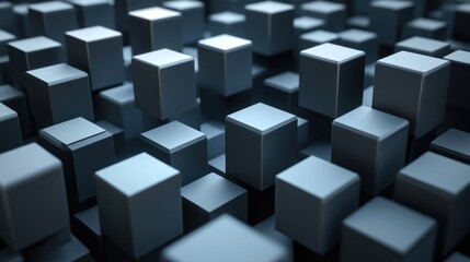 Obraz premium Abstract background of many dark gray cubes of different heights.