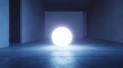 A luminous sphere glows within a cold minimalist structure space