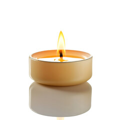 A Small Candle Flame Reflecting Off a Smooth Surface Isolated on Transparent Background