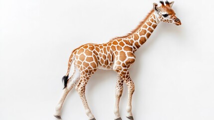 Obraz premium Baby giraffe standing, white background, studio, wildlife photography, animal print