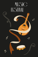 Naklejka premium Colorful design featuring musical instruments for a lively music festival event