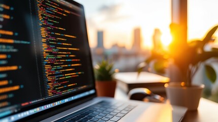 Developers collaborate on coding projects in a vibrant tech office space