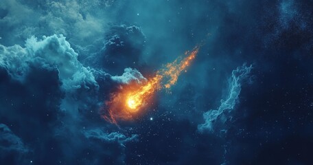 Obraz premium Comet blazing across nebula, cosmic dust, space