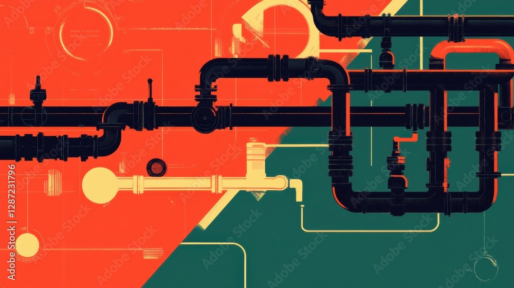 Poster gas pipelines flow illustrated in minimalistic style showcasing network and connections. generative 